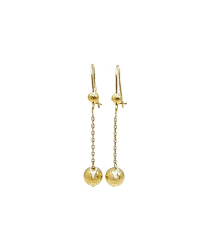 Long 6 mm ball earrings in 18k yellow gold