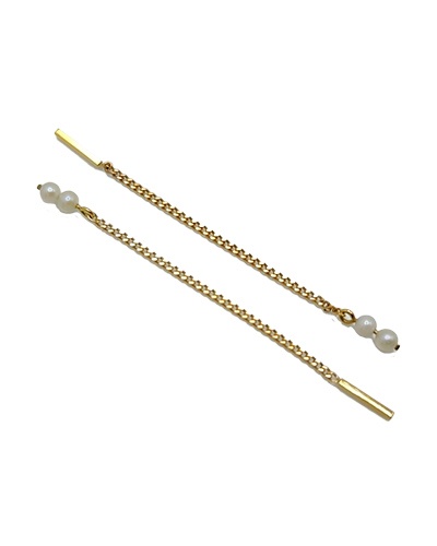 18 carats Yellow Gold Cultured Pearl Crossing Chain Earrings