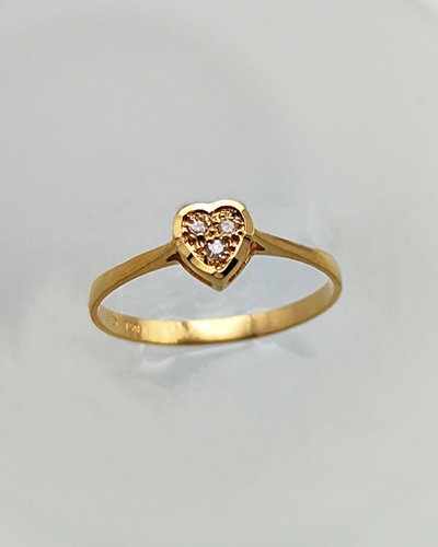 Petite bague coeur diamants or jaune 750