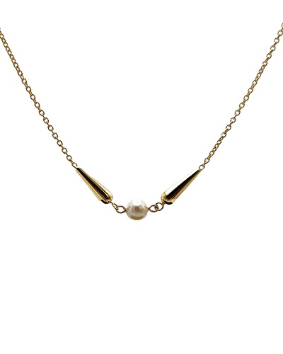 18k Yellow Gold Cone and Cultured Pearl Necklace