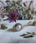 Bague perle de Tahiti diamants 2 ors 750