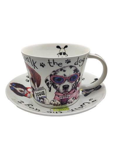 Tazas de desayuno Animal Fashions perros porcelana inglesa Roy Kirkham